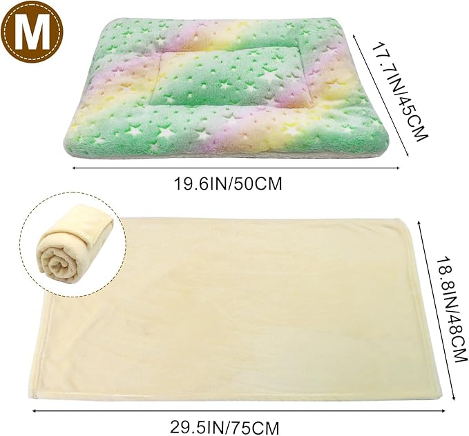 Cat Dog Bed Mat & Blanket, Reversible Pets Crate Pad Bed Mat and Ultra Soft Warm Fleece Calming Blanket for Small Puppy Kitty, Washable