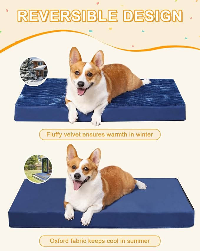 KSIIA Orthopedic Dog Crate Bed Waterproof Dog beds for Medium Dogs Deluxe Plush Washable Pet Mat with Egg Crate Foam & Removable Cover, 29 x 18 Inch, Blue