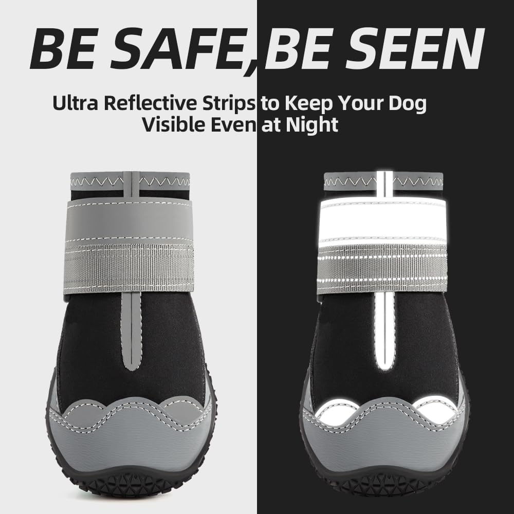 Dog Shoes for Large Dogs, Medium Dog Boots & Paw Protectors for Hardwood Floors, Outdoor Dog Booties for Hot Pavement Winter Snow Hiking, Waterproof Dog Shoes with Reflective Strips Size 8