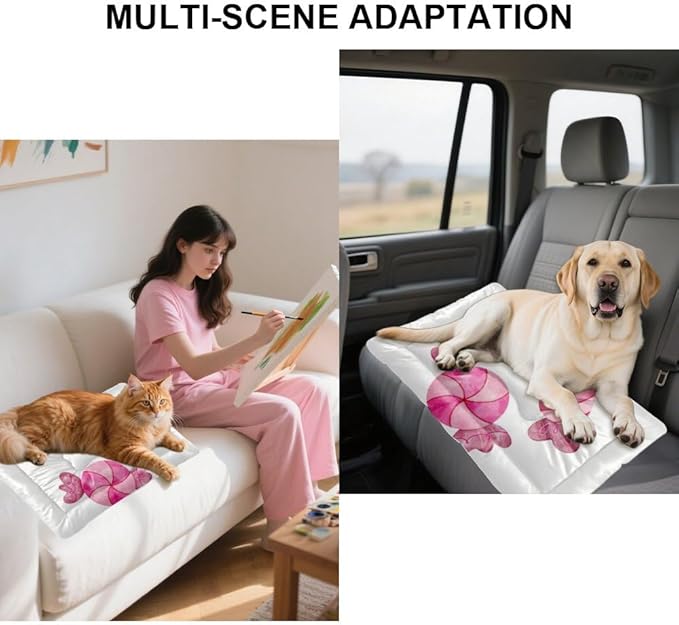 Christmas Candy Pink Dog Crate Bed Non Slip Waterproof Bottom Thick Dog Bed Chew Proof Cat Pads Washable Pet Sleep Mat Multi Scenario Pet Friendly Furniture 36× 24 Inch
