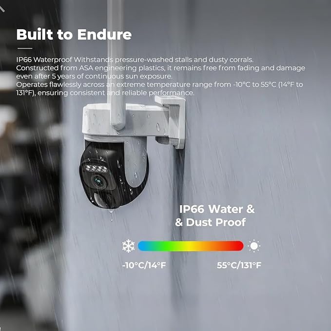 Solar 4G LTE Horse Paddock Camera – 2K Color Night Vision Security Cam with Auto Tracking, 9600mAh Battery, 360° Rotation, AI Motion Detection, IP66 Waterproof, No WiFi Needed