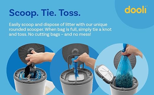 Odor Trapping Litter Pail – Odorless Cat Litter Pail with Lid & 6 Month Supply of Refill Bags and Scooper– One-Finger Tap Lid Opening