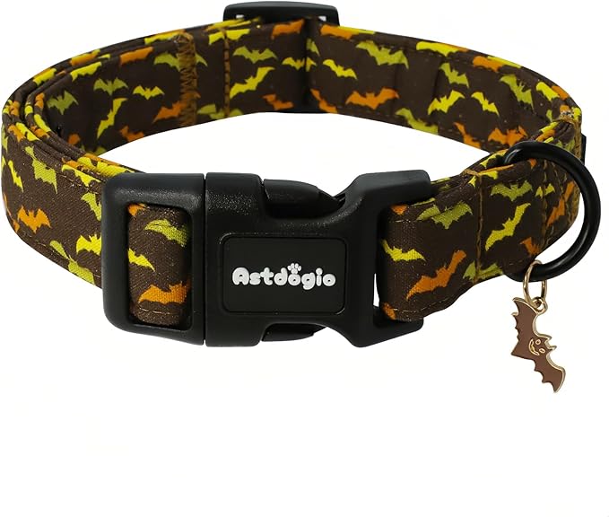 Fall Dog Collar, Halloween Dog Collars for Small Dogs, Cotton Puppy Collar with Bat Pattern, Pet Collar for Small Medium Large Dogs, Girl Boy Dogs Collar with Quick Release Buckle-S