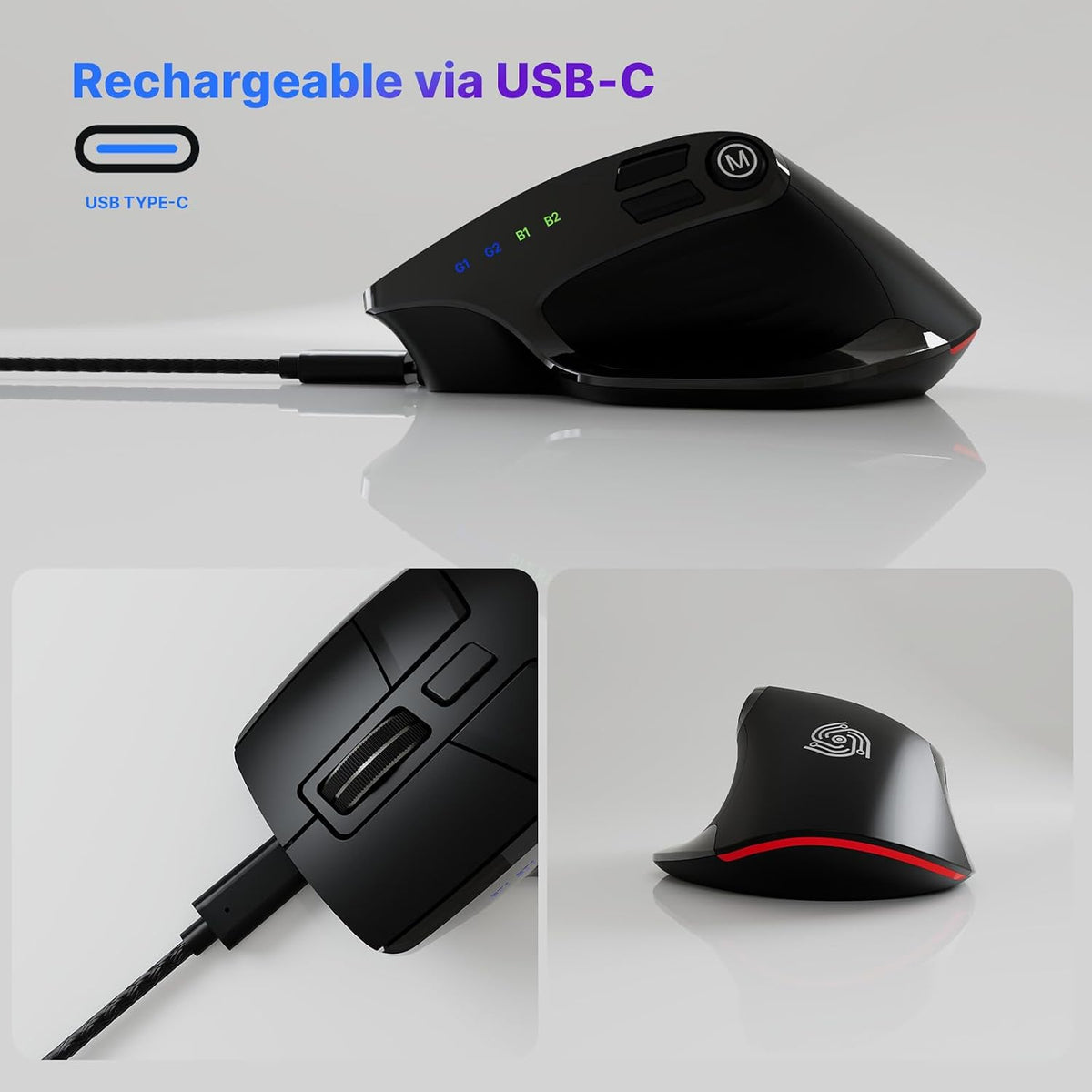 Wireless Mouse, Bluetooth & 2.4GHz Ergonomic Silent Mouse