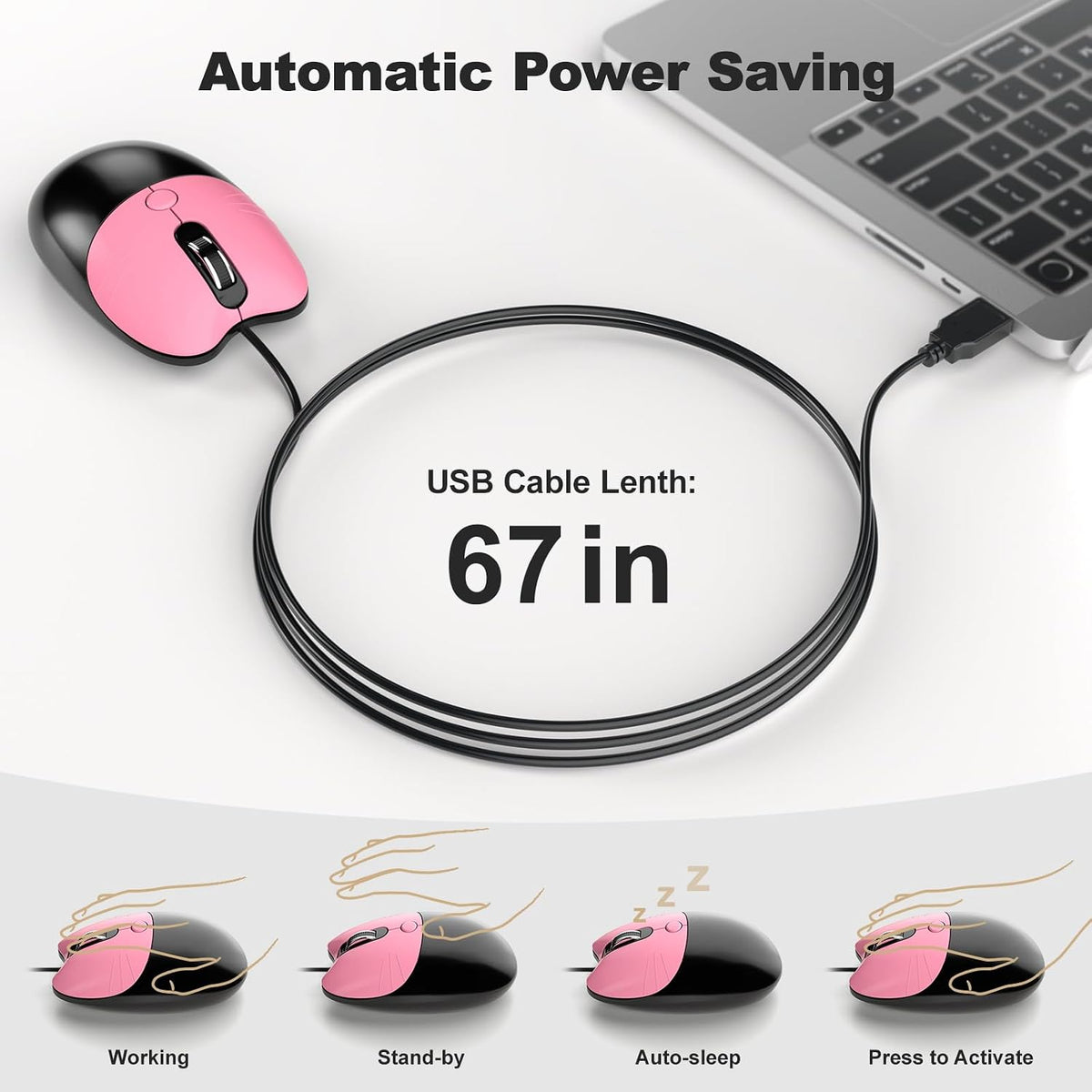 MOFII Wired Keyboard and Mouse Combo, Full-Sized Retro Typewriter Computer Keyboards with Cute Cat Mouse for Windows PC Laptop (Berry Pink)