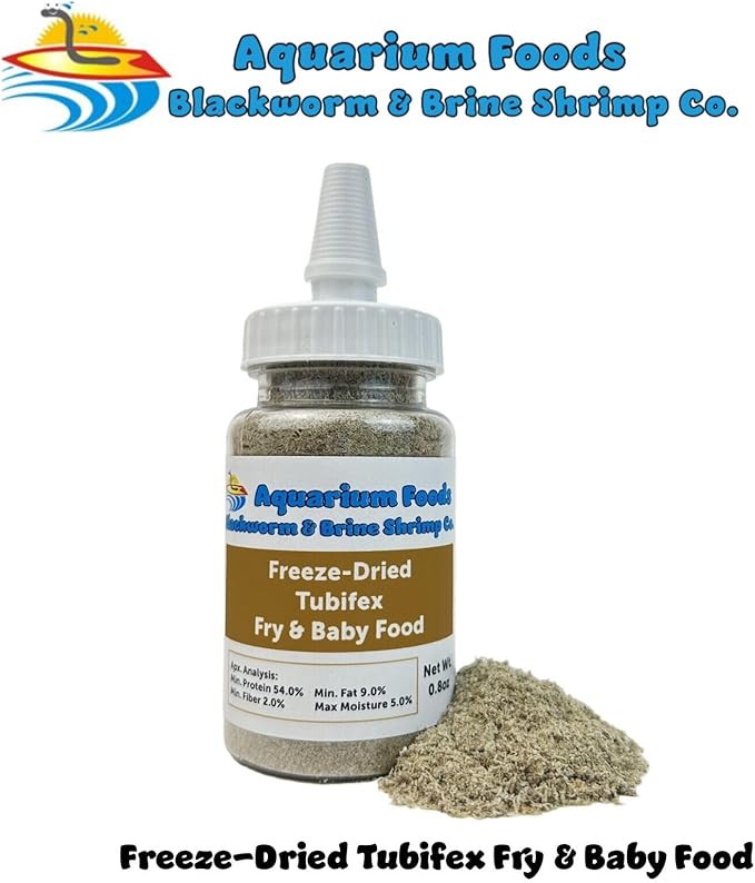 Aquatic Foods Inc. Tubifex Worm Powder Fry & Baby Food, for Freshwaters, Marines, Baby Pond Fish, Corals, Anemones, All Tiny Nano Fish, Fry and Babies…0.8oz Sm Squeeze Bottle