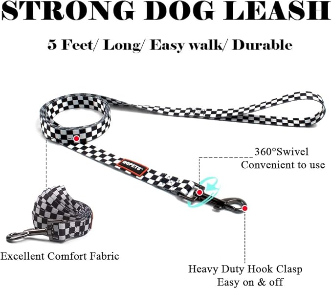 QQPETS Dog Harness Leash Set Adjustable Heavy Duty No Pull Halter Harnesses for Small Medium Large Breed Dogs Back Clip Anti-Twist Perfect for Walking (L(23"-32" Chest Girth), Black Plaid)