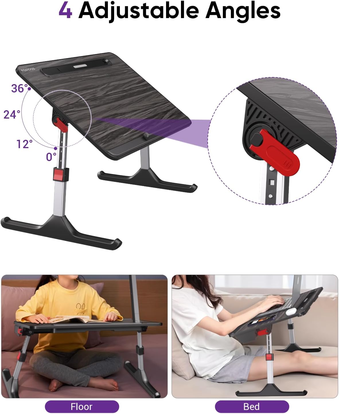 NEARPOW Laptop Bed Tray Desk with LED Desk Lamp, Foldable Couch Bed Table