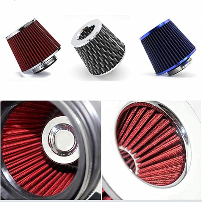 Universal Clamp-On Cold Intake Cone Air Filter 3", Washable Filter, High Flow