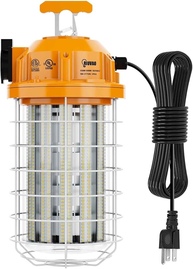 150W LED Temporary Work Light Fixture 24000 Lumen Daylight White 5000K IP64 Dust & Waterproof Stainless Steel Protective Cover for High Bay Construction Jobsite Workshop (150)