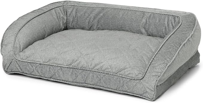 Orvis ComfortFill-Eco Bolster Dog Bed - Plush Rectangular Dog Beds with Three-Sided Bolster for Leaning, Grey Tweed - L