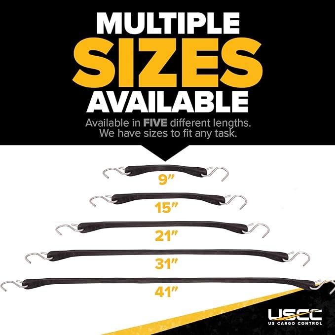 US Cargo Control 21 Inch Rubber Bungee Cords with S-Hooks (50 Pack), 32 Inch Stretch, Rubber Tarp Straps with Hooks for Flatbed Tarps, Trailers, Tarp Covers, Motorcycles, Cargo, Canopies, and More
