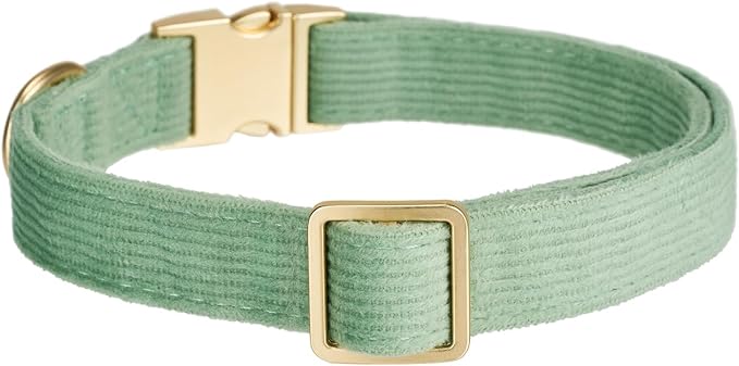 Soft Cotton Dog Collar with Metal Buckle Adjustable Heavy Duty Comfy Corduroy Collars for Small Medium Large Dogs,Grass Green,Medium