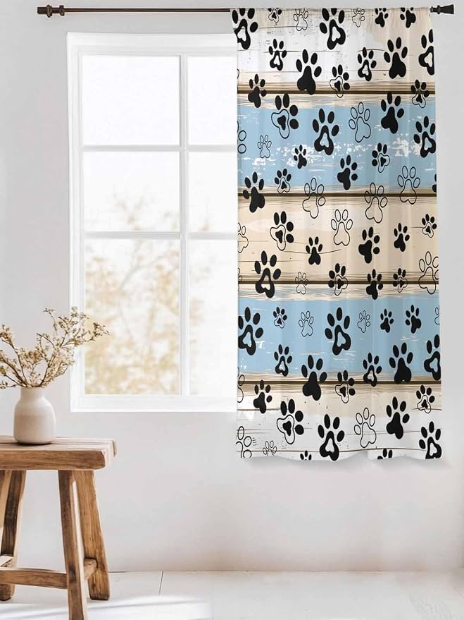 Sheer Curtains 63 Inch Length, Vintage Farmhouse Rustic Wooden Grain Privacy