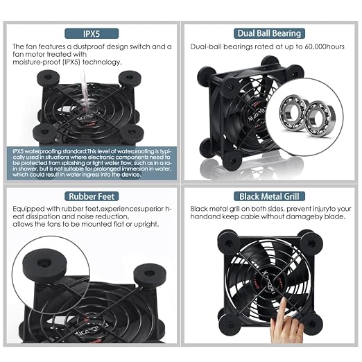 Quiet 80mm Fan with 10 Speed USB 5V DC 12V IPX5 Waterproof Cooling Fan