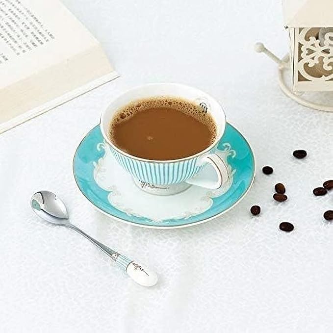 Ceramic Cup& Saucer Set, 6.8oz- Blue Stripe Pattern