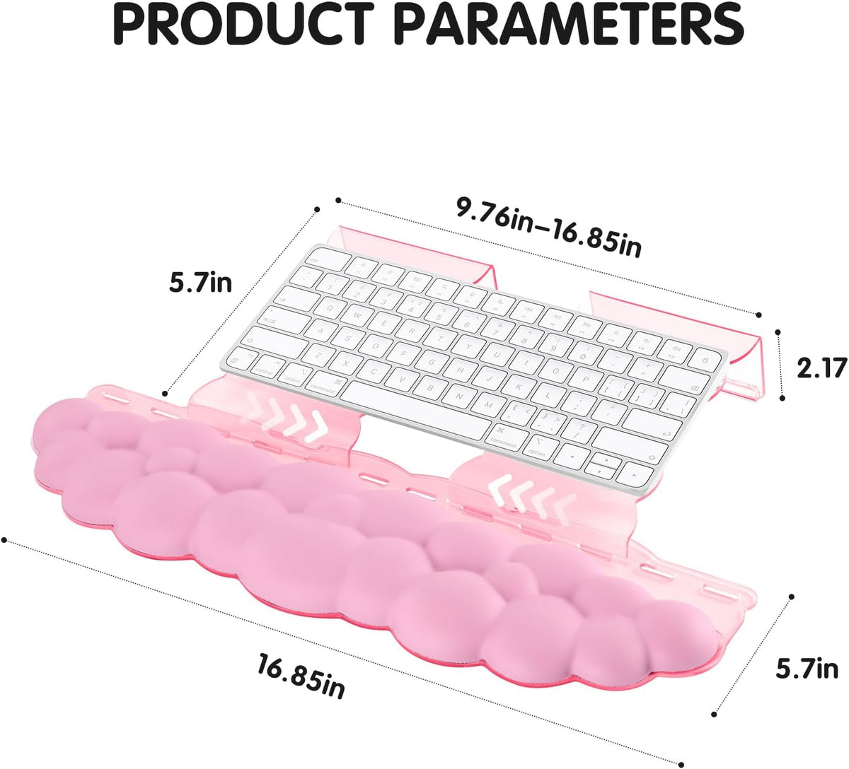 Pink Acrylic Keyboard Stand with Wrist Rest，Detachable/Adjustable Width