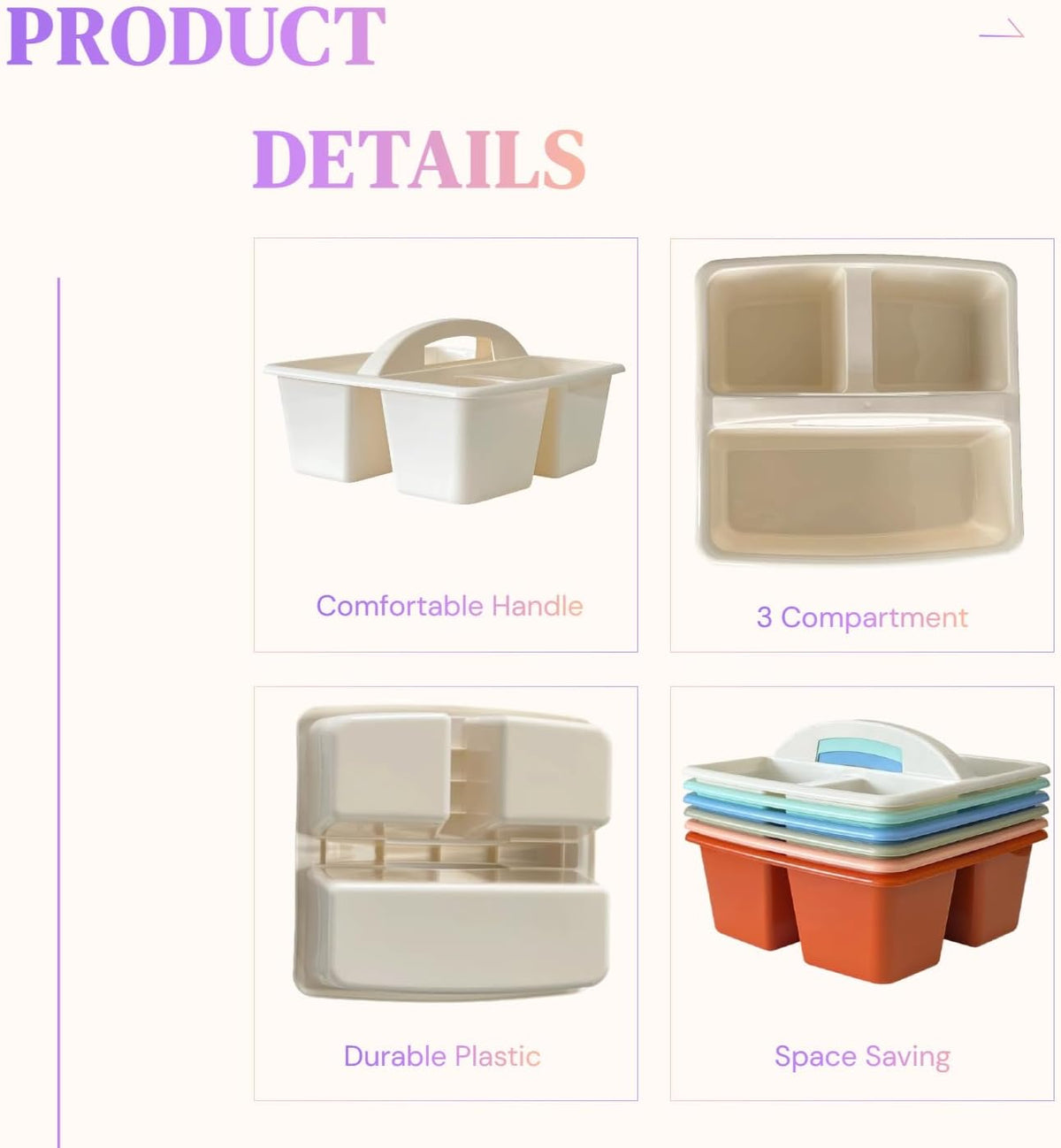 Set of 6 Classroom Caddy, Small Plastic Storage Caddy with Handle, Boho