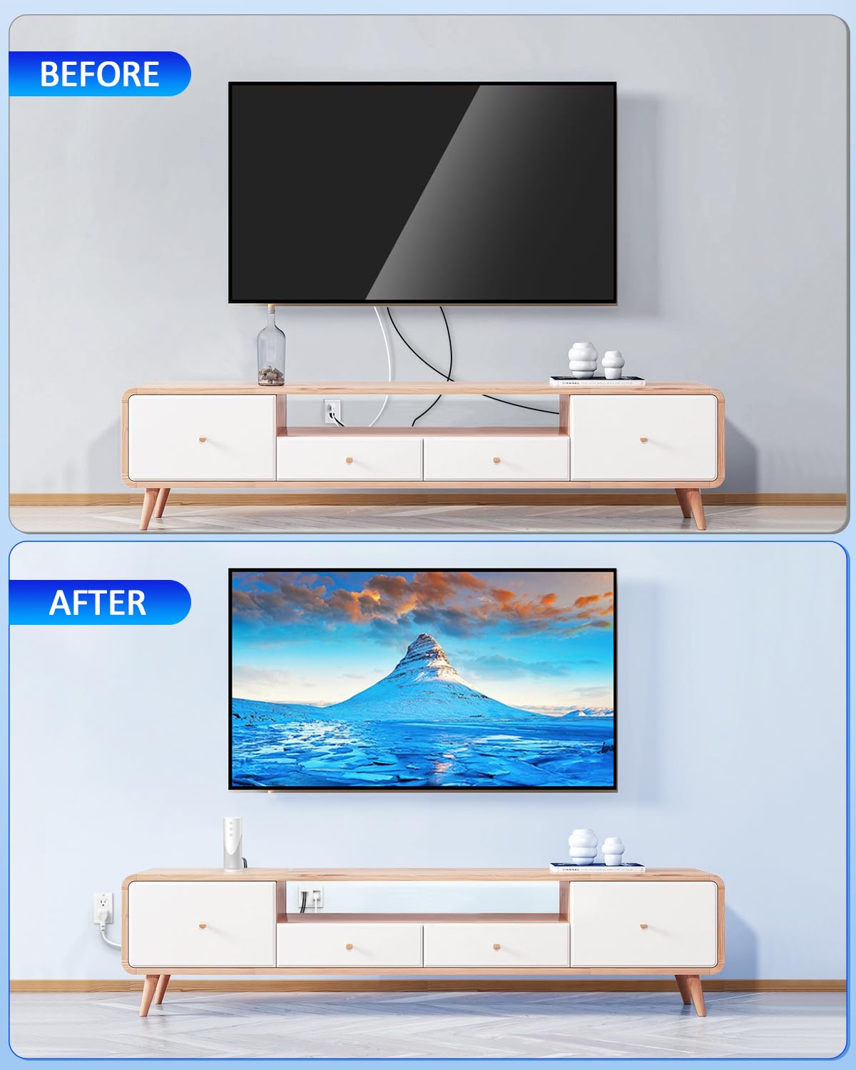 in Wall Cable Management Kit for TV, Recessed Outlet with TV Cable Hider Wall Kit, Cord Hider for Wall Mounted TV, Cable Management Box for Home & Office Theater System, White