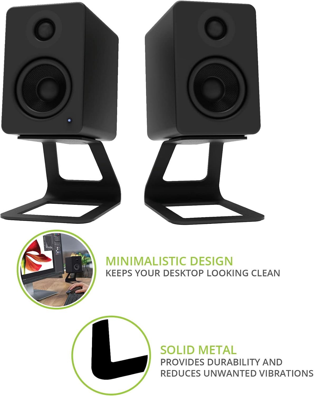 Kanto SE2 Elevated Desktop Speaker Stands for Small Speakers & Compact 2”-3” Studio Monitors - 3.8” Tall - Supports 7.1 lbs - Damping 1.5 mm Silicone Padding - Pair - Black - Pair
