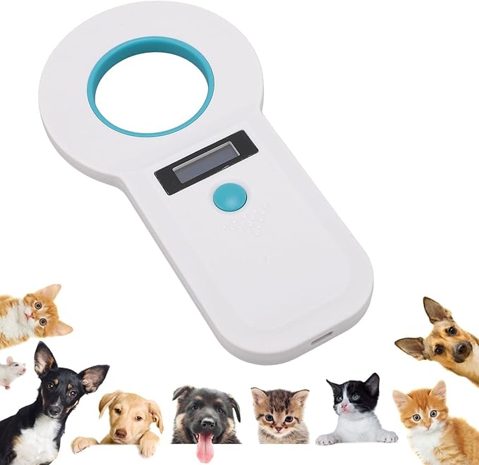 Diyeeni Portable Pet Chip Scanner, Animal Handheld Reader, 128 Sets of Data Storage, 15 Digits Animal Chip Registration RFID Microchips Scanner, USB Connects to PC (White)