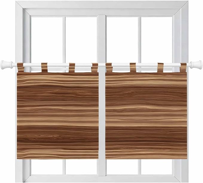 Brown Western Kitchen Curtains 24 Inch Length, Small Window Curtains Tab Top