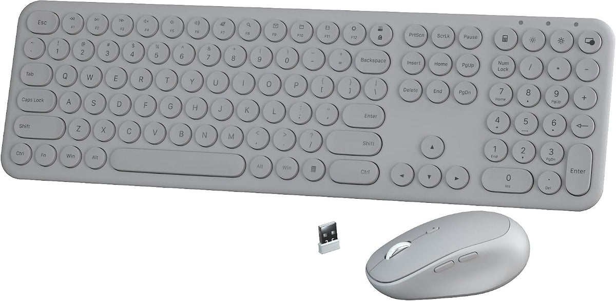 Wireless Keyboard and Mouse Combo, 110-Key Full Size (Gray)