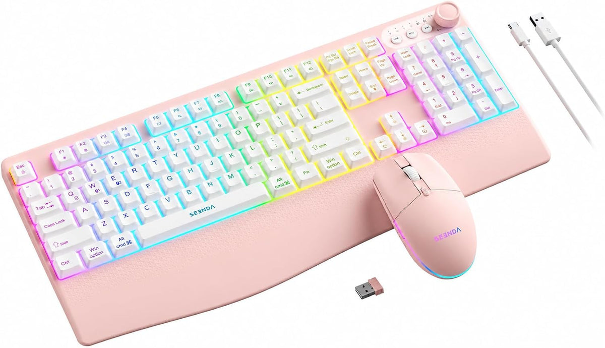 seenda Wireless Bluetooth Keyboard Mouse Combo, 12 Backlit Modes, Ergonomic