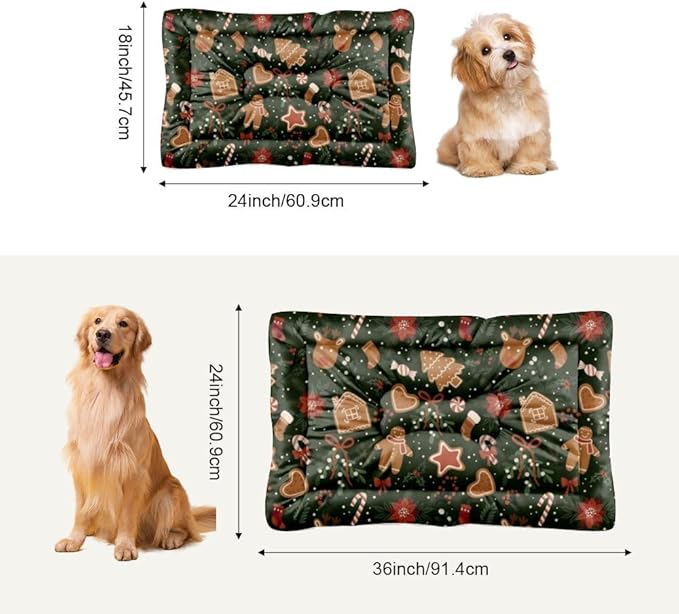 Festive Christmas Cookie Print Dog Bed Mat Washable Dog Bed Mat Pet Travel Unique Non- Slip Bottom Room Furniture Multi- Scenario Pet Mats Gift Printed Crate 24× 18 Inch