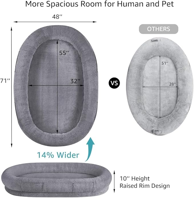 beeNbkks Cooling Human Dog Bed for Adult, All Season Summer Winter Giant Extra Large Human Size Pet Bed with Removable Cooling Pad, Dog Bed for Human with Storage Pocket Washable Cover Portable Handle