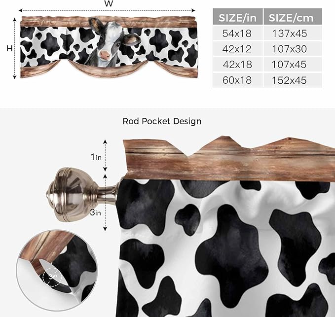 Cow Printed Tie Up Valance Curtains