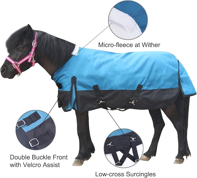 Mini Horse/Pony/Foal/Miniature Size 36"-51" Lightweight Waterproof & Breathable 1200 Denier Turnout Blanket with No Filling Peacockblue 42"