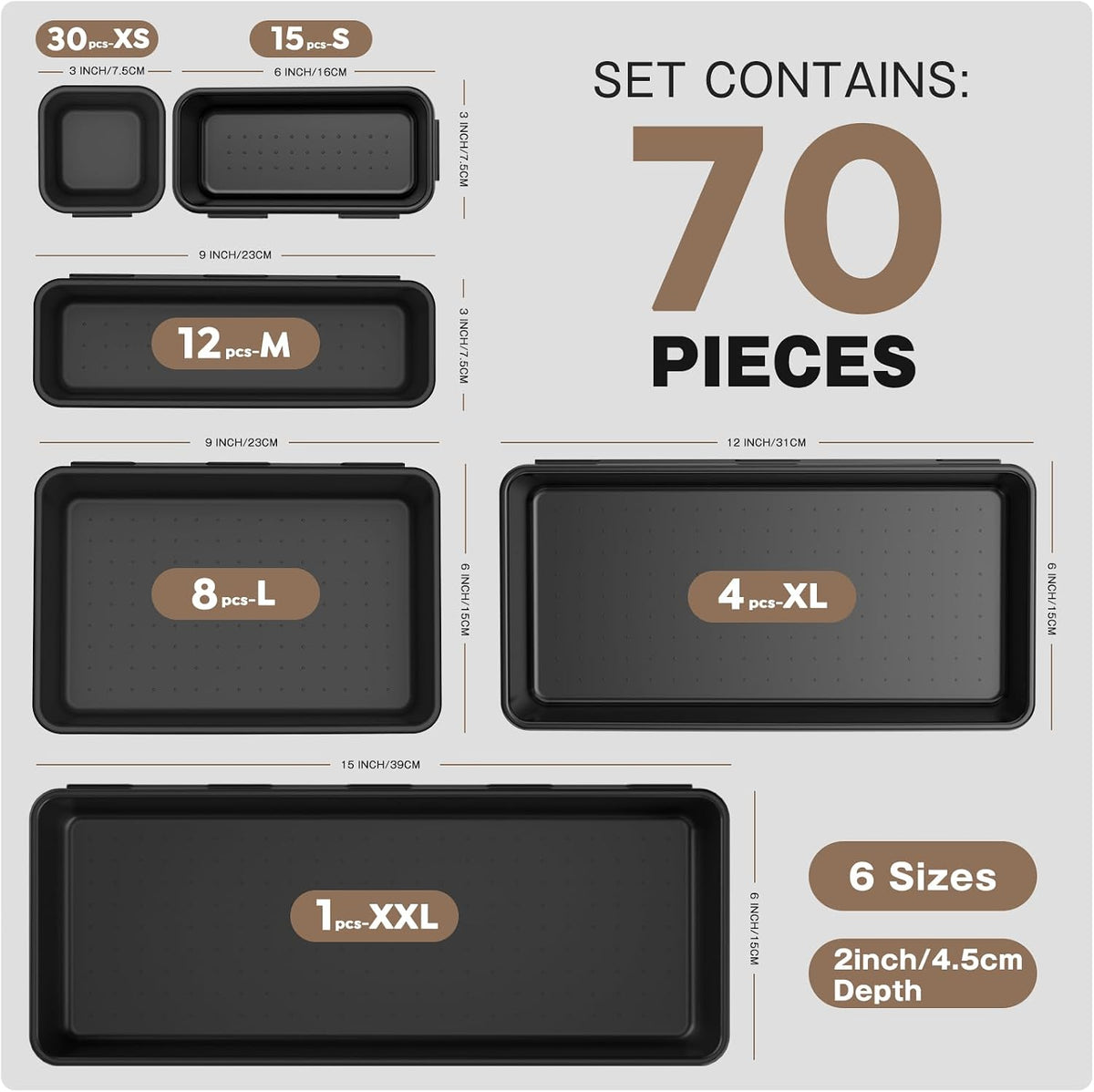 A-LUGEI【𝟳𝟬pcs 𝟲𝗦𝗶𝘇𝗲】 Tool Box Organizer and Storage drawer organizer