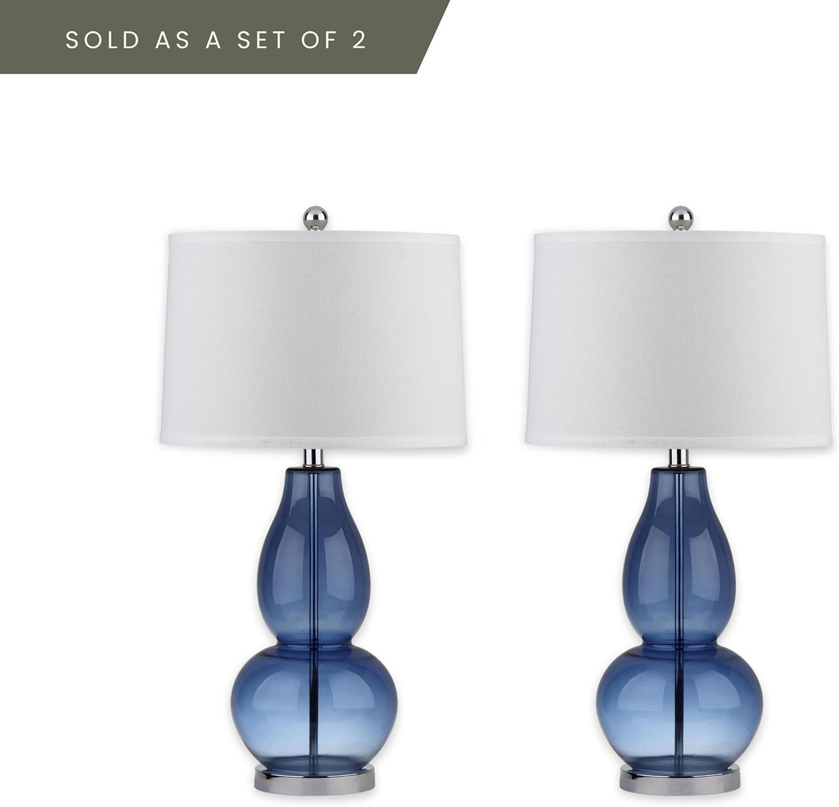 Safavieh Lighting Collection Mercurio Double Gourd Blue and White Table Lamp, Set of 2