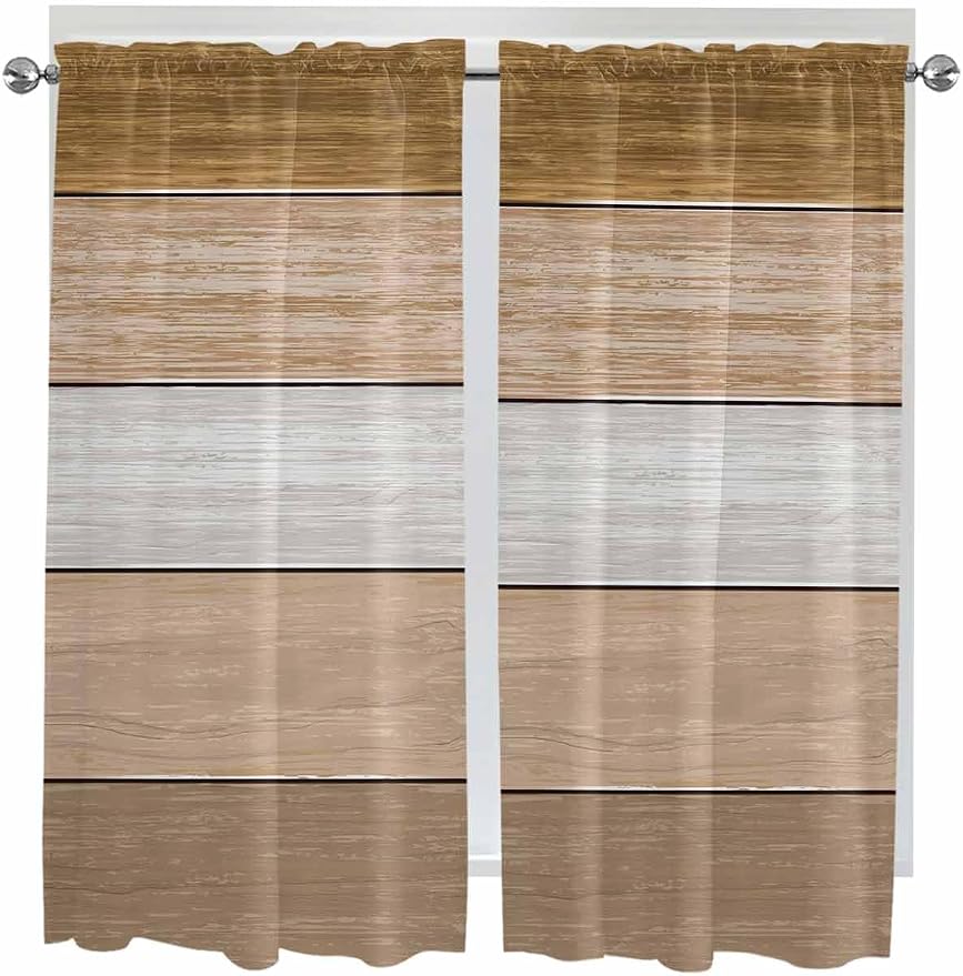 Retro Farm Wood Board Window Valance Curtains, 2 Panel