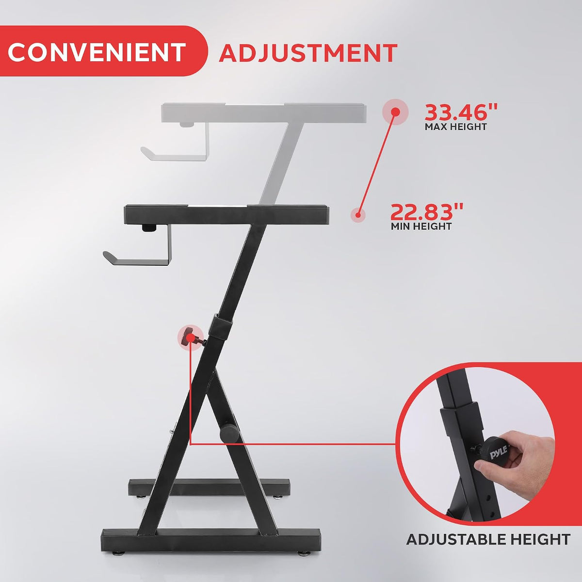 Pyle Heavy Duty Folding Keyboard Stand - Sturdy Reinforced Z Design w/ Adjustable Width & Height, Foam Padded Arms, Digital Piano Stand, Fits 54-88 Key Electric Pianos & Used for Travel & Storage