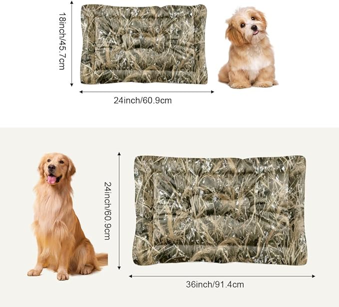 Dry Grass Camouflage Dog Bed for Cage Pet Mat Bed Dog Crate Pads Beds for Crates Washable Non-Slip Crate Washable Machine Mattress Pillows Large Dogs Indoor Outdoor 36X24 Inch