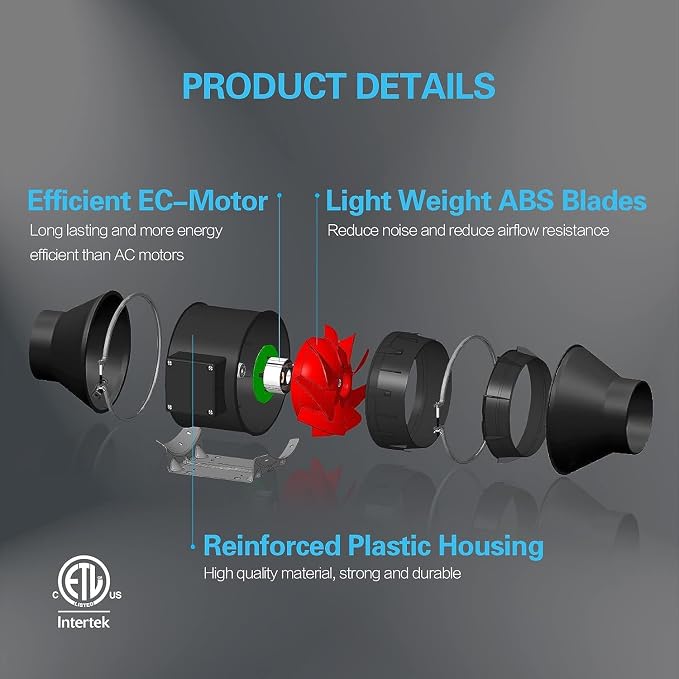 iPower 4" Smart Inline Duct Fan