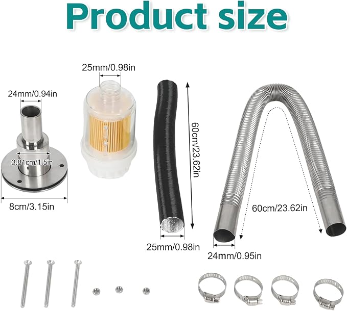 24mm Stainless Steel Exhaust Pipe Air Intake Filter and Pipe Double Wall