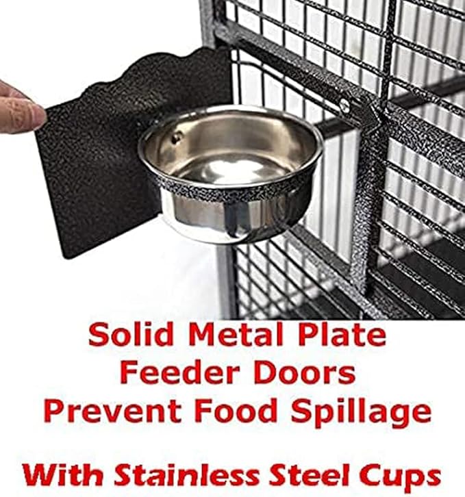 Castle PlayTop Parrot Cage - 32" W x 23" L x 66" H for Large Macaws Cockatoos African Grey Amazon (32" W x 23" L x 66" H, Black Vein)
