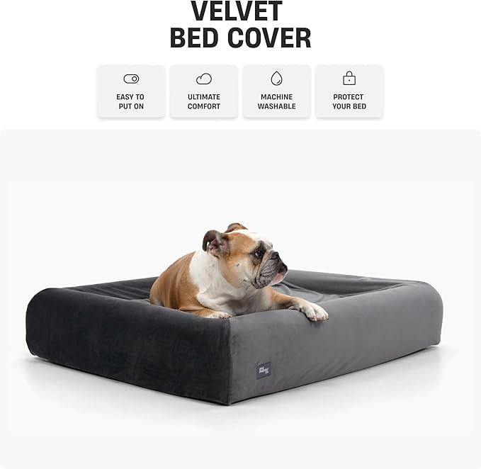 DF Co. Velvet Easy Fit Dog Bed Cover | Velvet Lining for Ultimate Comfort, Protect Original Bed, Machine Washable, Elastic Design, Allergy Management | Beige, Size L