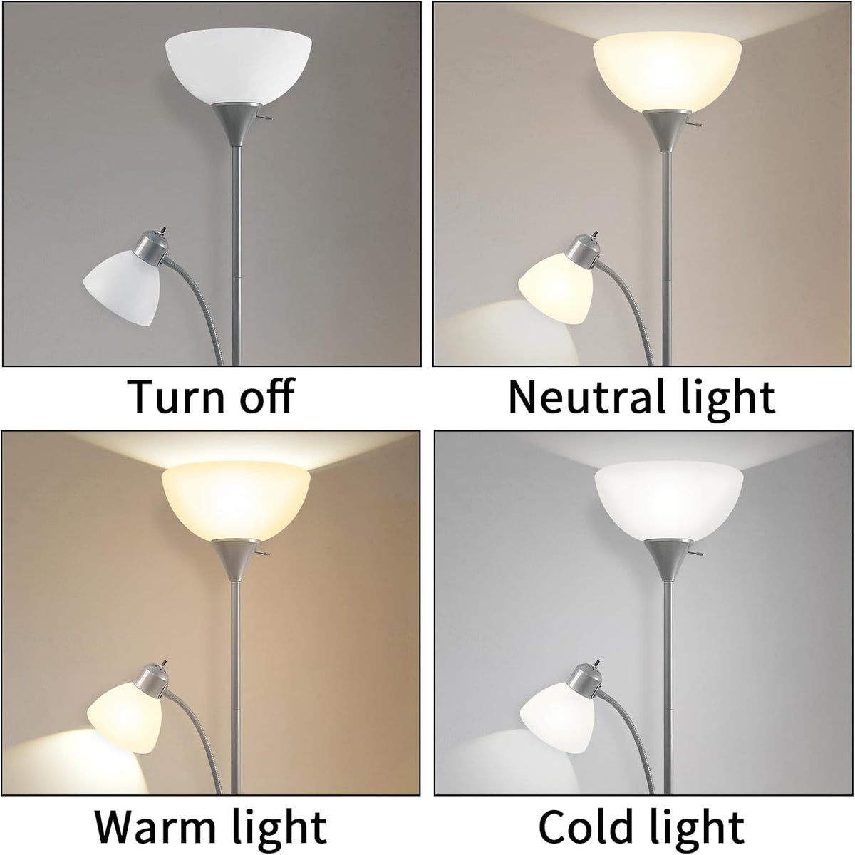 HonoDing Adjustable Silver Floor Lamp with Reading Light Susan Modern Standing Lamps for Living Room/Office Lamp 72" Tall - 150-watt with Side Reading Light Corner Lamps (Silver)