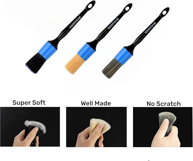 3pcs Car Detailing Brush Set-1pcs Boars Hair Car Detailing Brushes, Leather