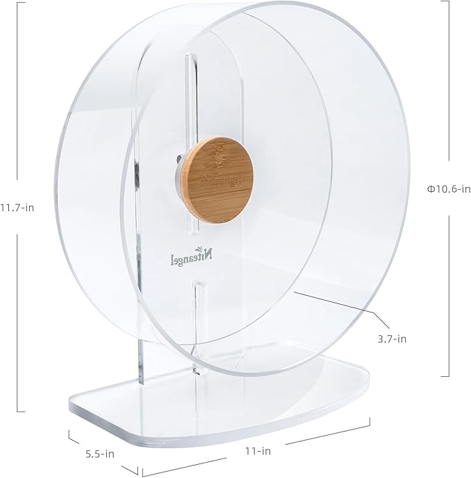 Niteangel Silent Hamster Exercise Wheel - Dual-Bearing Quiet Spinning Acrylic Hamster Running Wheel for Hamster Gerbils Mice Degus Or Other Small Animals (Medium - Wider Version)