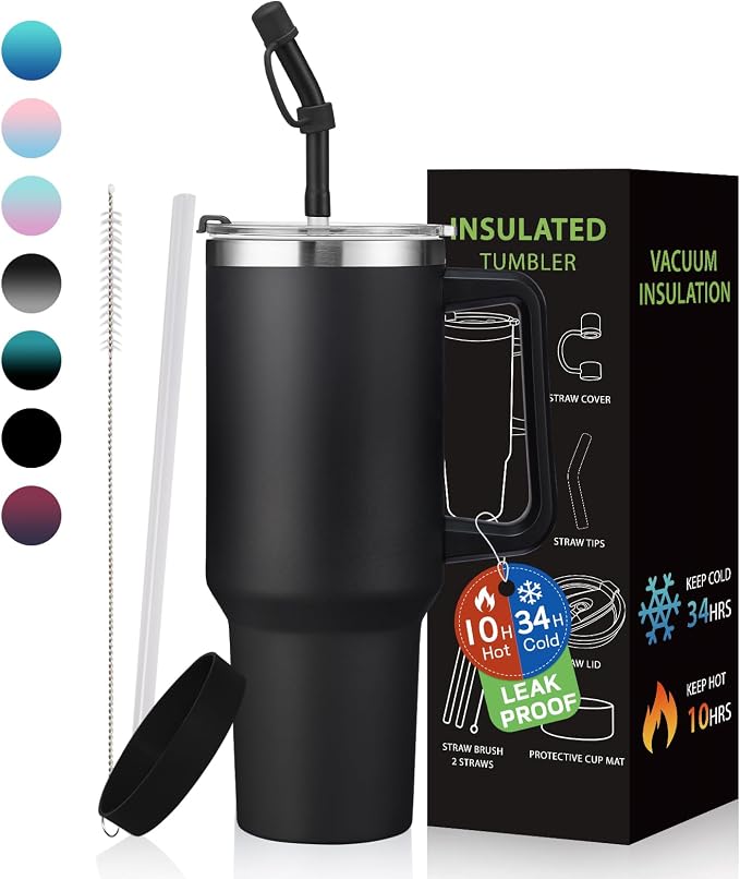 BENZZO Tumbler with Lid and Straw 40oz Stainless Steel Tumblers with Protective