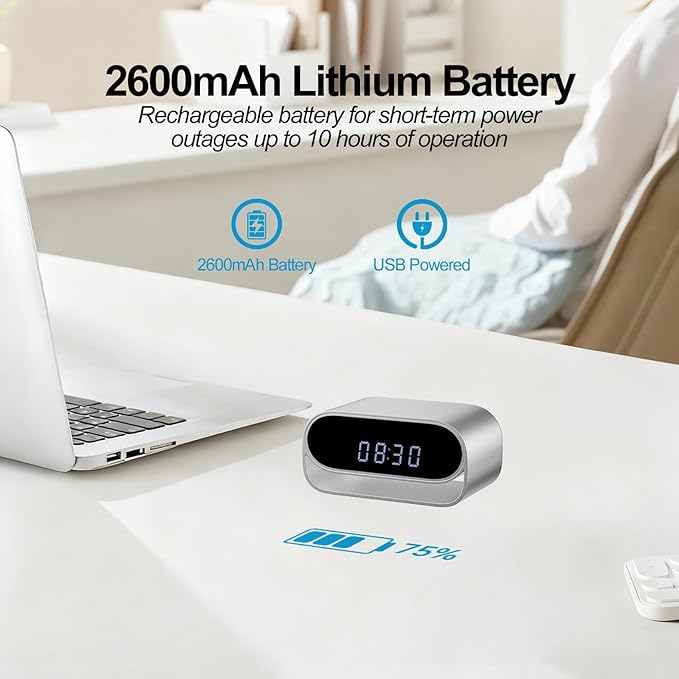 4K Camera Clock with Night Vision Wireless Smart Clock Cam Pet Monitor, Support App Remote & Motion Detection -No Audio