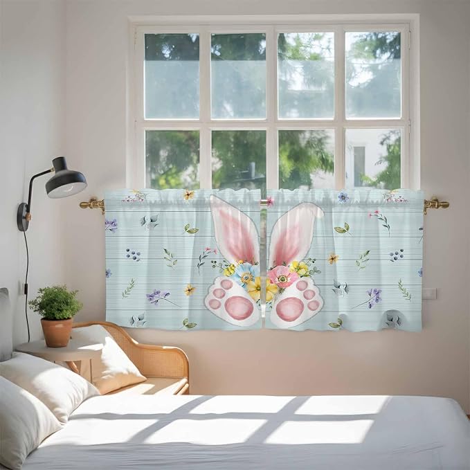 Easter Kitchen Tier Curtains 36 Inch Long 2 Panel Set, Rod Pocket Half Window