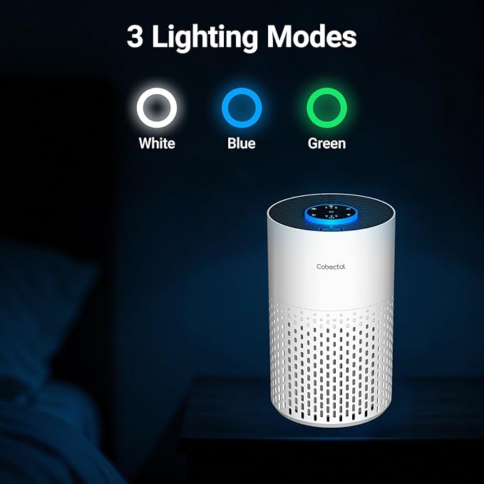 Air Purifiers for Bedroom Home, Cobectal Air Cleaner with H14 True HEPA 3-in-1 Filter for Room up to 1050 ft², Aroma Function, Sleep Mode, Portable Air Purifiers for Office, Dorm, RVs, White