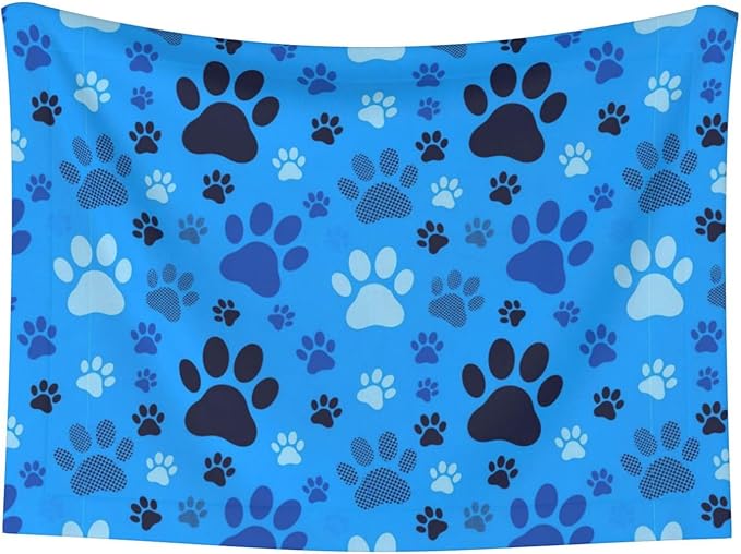 Pet Blanket for Car Rides Vet Visits, Blue Puppy Pug Dog Paw Print, Two Sided Reversible Plush Design with Bumpy Dot Side Offers Comfort Home Piece On Go Travel