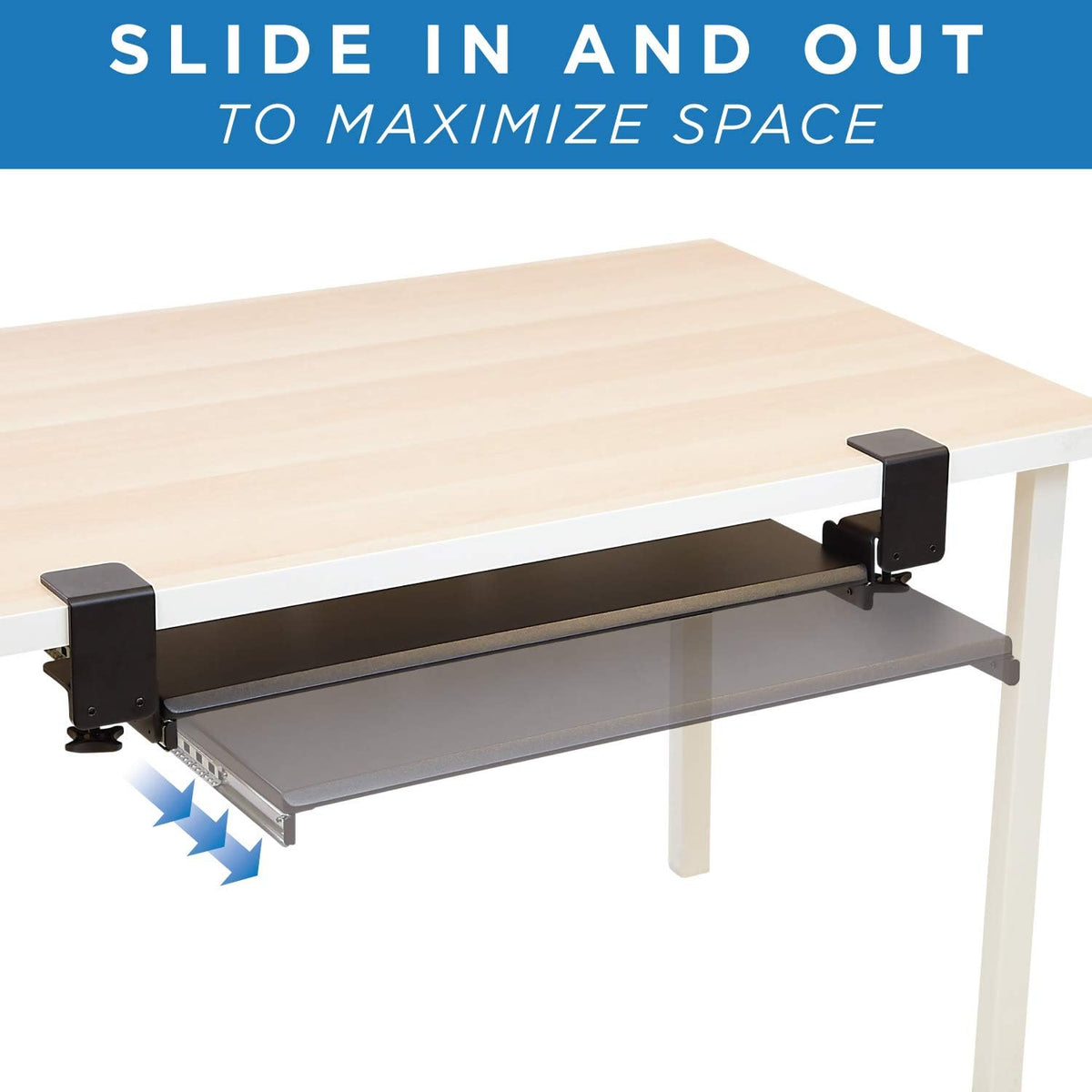 Mount-It! Clamp-On Under Desk Keyboard Tray, No-Drill, Fits Desks to 2.2 in